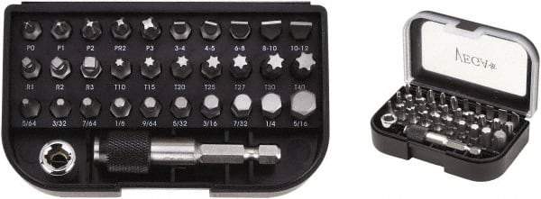 VEGA Industries - 32 Piece, 1/4" Drive Screwdriver Bit Set - #0 to #3 Phillips, 5/64 to 5/16" Hex, T10 to T40 Torx, #1 to #3 Square Recess - Industrial Tool & Supply