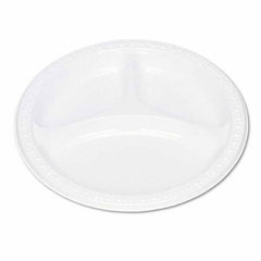 Tablemate Products - Plastic Dinnerware, Compartment Plates, 9" Diam, White, 125/Pack - Industrial Tool & Supply