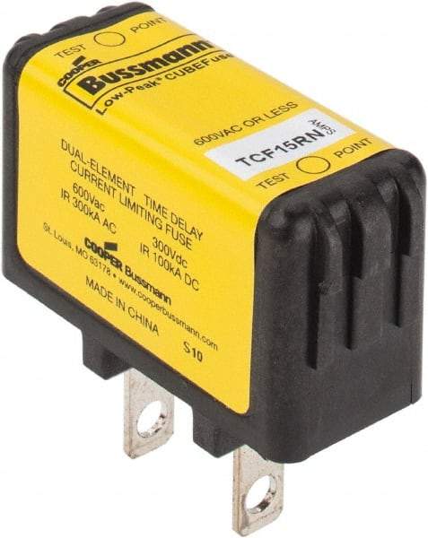 Cooper Bussmann - 300 VDC & 600 VAC, 15 Amp, Time Delay General Purpose Fuse - Plug-in Mount, 47.75mm OAL, 100 at DC, 200 (CSA RMS), 300 (UL RMS) kA Rating - Industrial Tool & Supply