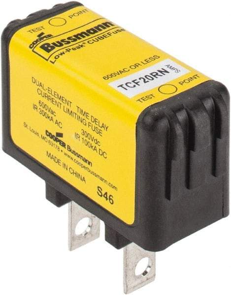 Cooper Bussmann - 300 VDC & 600 VAC, 20 Amp, Time Delay General Purpose Fuse - Plug-in Mount, 47.75mm OAL, 100 at DC, 200 (CSA RMS), 300 (UL RMS) kA Rating - Industrial Tool & Supply