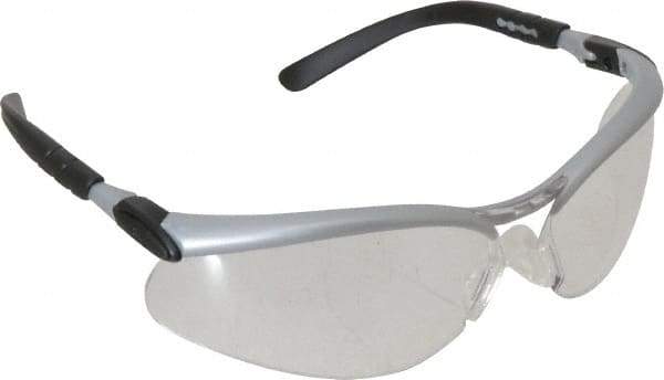 3M - Clear Lenses, Framed Safety Glasses - Anti-Fog, Scratch Resistant, Black/Silver Polycarbonate Frame, Adjustable Temples, Size Universal, Wrap Around - Industrial Tool & Supply