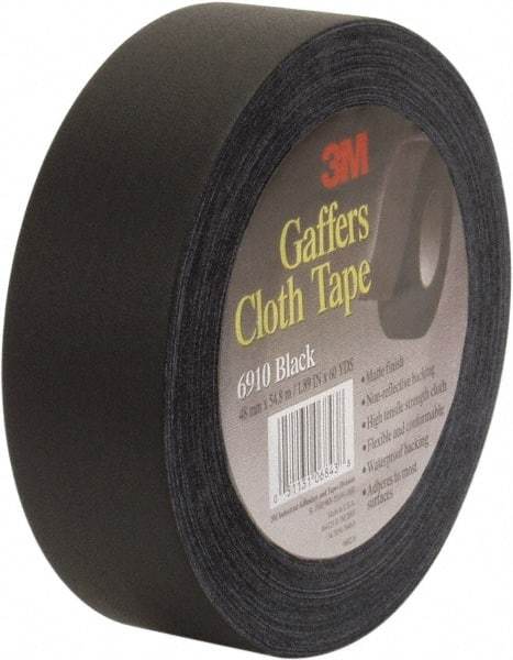 3M - 48mm x 54.8m Black Gaffers Tape - 12 mil, Rubber Adhesive, Vinyl Backing, 45 Lb/ln Tensile Strength, Series 6910 - Industrial Tool & Supply