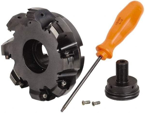 Kennametal - 8 Inserts, 4.744" Cutter Diam, 0.087" Max Depth of Cut, Indexable High-Feed Face Mill - 1-1/4" Arbor Hole Diam, 1.77" High, KSHR Toolholder, HNGJ 0905.. Inserts, Series Dodeka High-Feed - Industrial Tool & Supply