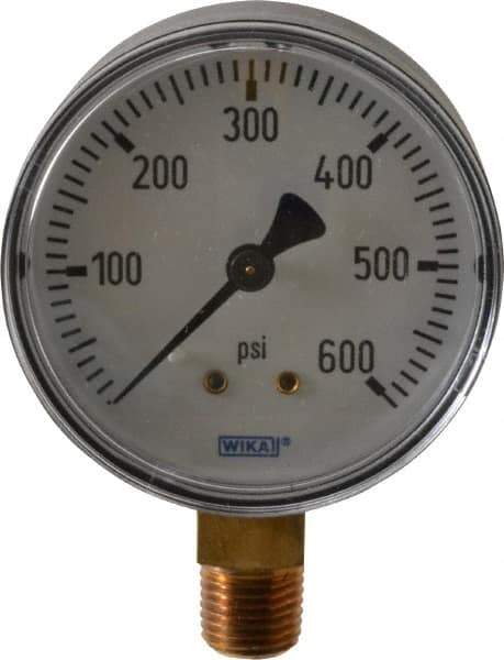 Wika - 2-1/2" Dial, 1/4 Thread, 0-600 Scale Range, Pressure Gauge - Lower Connection Mount, Accurate to 3-2-3% of Scale - Industrial Tool & Supply
