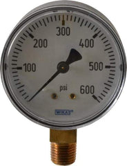 Wika - 2-1/2" Dial, 1/4 Thread, 0-600 Scale Range, Pressure Gauge - Lower Connection Mount, Accurate to 3-2-3% of Scale - Industrial Tool & Supply