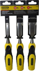 Stanley - 3 Piece Wood Chisel Set - 9" OAL, Bi-Material, Sizes Included 1/2 to 1" - Industrial Tool & Supply