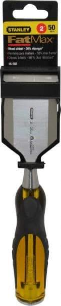 Stanley - 9" OAL x 2" Blade Width Wood Chisel - 2" Tip, Acetate & Rubber Grip Handle - Industrial Tool & Supply