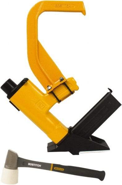 Stanley Bostitch - 1/2" Crown, 16 Gauge, 92 Staple Capacity Power Stapler - 1/4" Inlet, 70 to 90 psi Air Pressure, Includes Graphite Mallet & Pre-Finished Flooring Adapter Foot - Industrial Tool & Supply