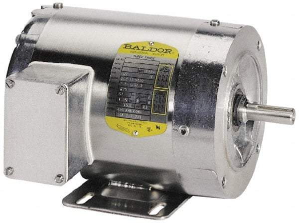 Baldor - 1 hp, TENV Enclosure, 1,725 RPM, 208-230/460 Volt, 60/50 Hz, Three Phase Energy Efficient Motor - Size 56C Frame, C-Face/Base Mount, 1 Speed, Ball Bearings, 1.60 Full Load Amps, F Class Insulation - Industrial Tool & Supply