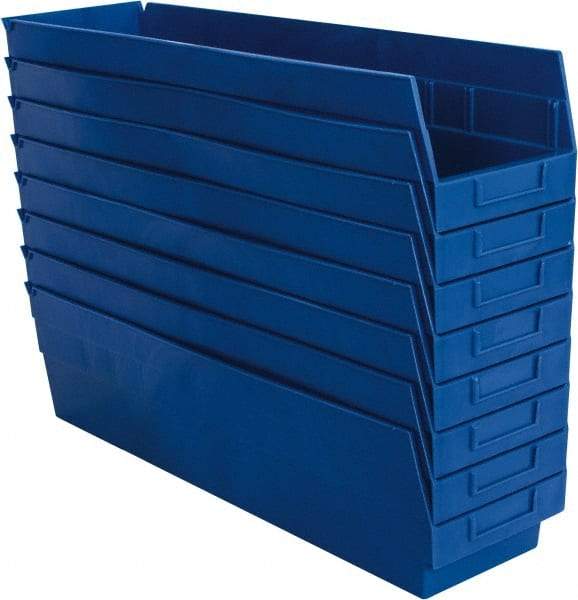 Quantum Storage - 50 Lb. Load Capacity, 23-5/8" Deep, Blue Polypropylene Hopper Shelf Bin - 6" High x 6-5/8" Wide x 23-5/8" Long - Industrial Tool & Supply