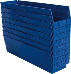 Quantum Storage - 50 Lb. Load Capacity, 23-5/8" Deep, Blue Polypropylene Hopper Shelf Bin - 6" High x 6-5/8" Wide x 23-5/8" Long - Industrial Tool & Supply