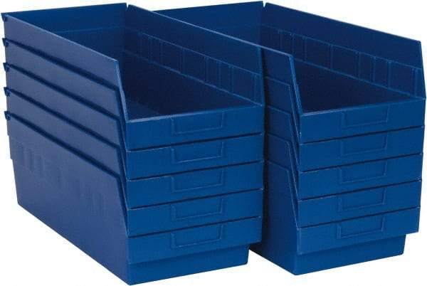 Quantum Storage - 50 Lb. Load Capacity, 17-7/8" Deep, Blue Polypropylene Hopper Shelf Bin - 6" High x 8-3/8" Wide x 17-7/8" Long - Industrial Tool & Supply