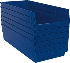 Quantum Storage - 50 Lb. Load Capacity, 23-5/8" Deep, Blue Polypropylene Hopper Shelf Bin - 6" High x 11-1/8" Wide x 23-5/8" Long - Industrial Tool & Supply