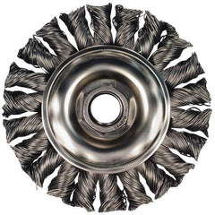 PFERD - 4" OD, 5/8-11 Arbor Hole, Knotted Stainless Steel Wheel Brush - 5/8" Face Width, 7/8" Trim Length, 0.02" Filament Diam, 20,000 RPM - Industrial Tool & Supply