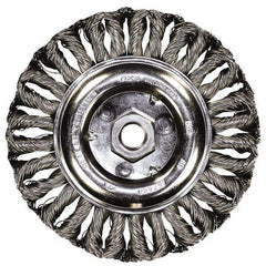 PFERD - 4" OD, 5/8-11 Arbor Hole, Knotted Stainless Steel Wheel Brush - 3/8" Face Width, 3/4" Trim Length, 0.02" Filament Diam, 15,000 RPM - Industrial Tool & Supply