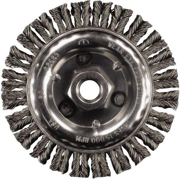 PFERD - 6" OD, 5/8-11 Arbor Hole, Knotted Steel Wheel Brush - 3/16" Face Width, 1-1/2" Trim Length, 0.02" Filament Diam, 12,500 RPM - Industrial Tool & Supply