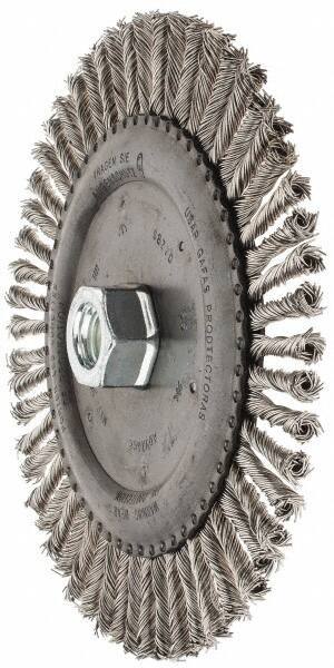 PFERD - 6-7/8" OD, 5/8-11 Arbor Hole, Knotted Stainless Steel Wheel Brush - 3/16" Face Width, 1-1/2" Trim Length, 0.02" Filament Diam, 9,000 RPM - Industrial Tool & Supply