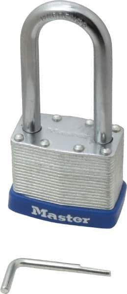 Master Lock - 2" Body Width, 2-1/4" Shackle Clearance, Laminated Steel Zinc Coating Combination Lock - 5/16" Shackle Diam, 15/16" Shackle Width - Industrial Tool & Supply
