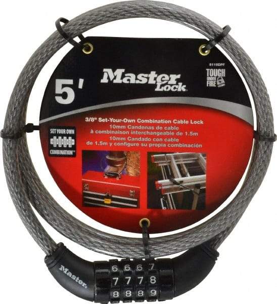 Master Lock - 5' Long Combination Cable Lock - 3/8" Diam - Industrial Tool & Supply