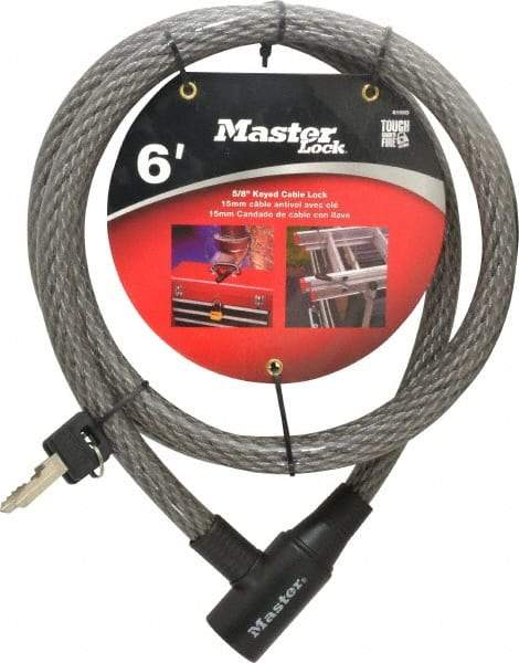 Master Lock - 6' Long Heavy Duty Cable Lock - 5/8" Diam, Keyed Different - Industrial Tool & Supply