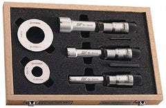 Fowler - 3/4 to 2", 3.15" Gage Depth, 0.00025" Resolution, Ratchet Stop Thimble, Electronic Inside Hole Micrometer Set - Accurate to 0.00015", Carbide Face, 3 Heads, 3 Contact Points, 2 Setting Rings - Industrial Tool & Supply