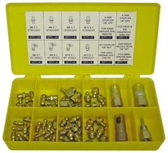 PRO-LUBE - 60 Piece, Metric, Box Plastic Steel Grease Fitting Set - Includes Metric Thread Types, Includes M10x1: (20) Straight, (4) 90°, M6x1: (12) Straight, (4) 90°, M8x1: (12) Straight, (4) 90° - Industrial Tool & Supply