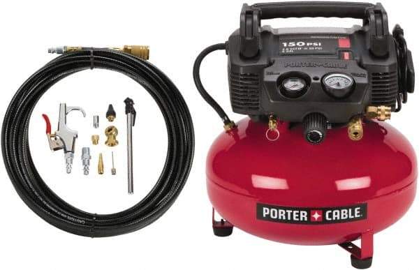 Porter-Cable - 0.8 hp, 2.6 CFM Hand Carry Pancake Compressor - 6 Gallon Tank, 10 Amp, 150 Max psi, 120V - Industrial Tool & Supply