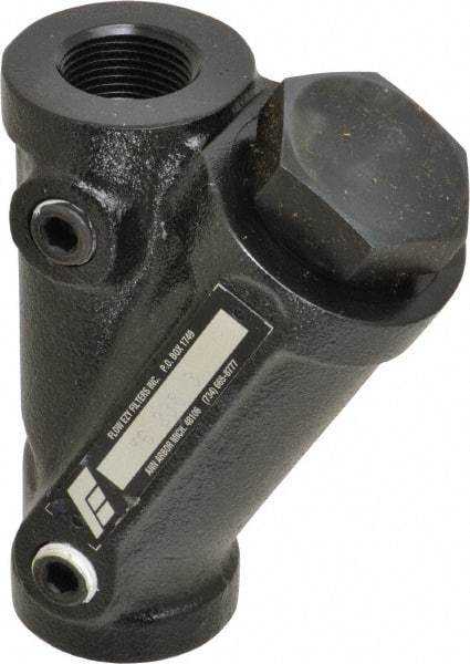 Flow Ezy Filters - 3/4 NPT Thread, 238 Micron, 3.6" Outside Diam, 4.8" Long, Stainless Steel Wire Cloth Media, Filter Assembly - Epoxy Coated Cast Iron - Industrial Tool & Supply