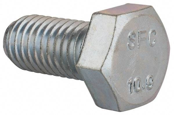 Value Collection - M12x1.75mm Metric Coarse, 25mm Length Under Head Hex Head Cap Screw - Fully Threaded, Grade 10.9 Steel, Zinc-Plated Finish, 19mm Hex - Industrial Tool & Supply