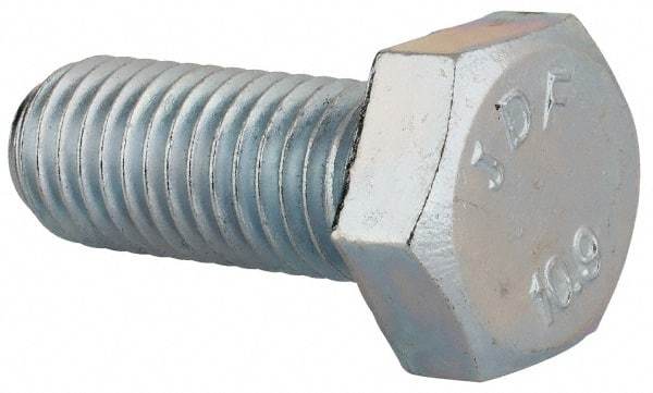 Value Collection - M12x1.75mm Metric Coarse, 30mm Length Under Head Hex Head Cap Screw - Fully Threaded, Grade 10.9 Steel, Zinc-Plated Finish, 19mm Hex - Industrial Tool & Supply