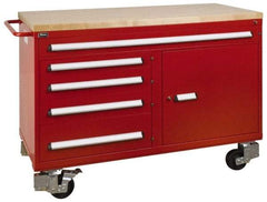 Vidmar - 3,600 Lb Capacity, 5 Drawer Roller Cabinet - 60" Wide x 27-3/4" Deep x 43" High, Steel, Red Gloss - Industrial Tool & Supply