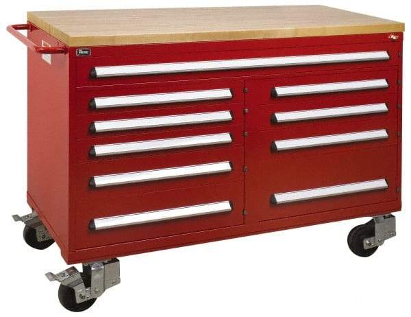 Vidmar - 4,800 Lb Capacity, 10 Drawer Roller Cabinet - 60" Wide x 27-3/4" Deep x 43" High, Steel, Red Gloss - Industrial Tool & Supply