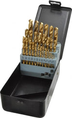 Interstate - 1/16 to 1/2", 118° Point, TiN Finish, High Speed Steel Jobber Length Drill Bit Set - Industrial Tool & Supply