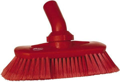 Vikan - 1-1/2" Bristle Length, Polyester Wash Brush - 7-3/4" Long x 3" Wide Head, 8" OAL, European Threaded Handle, Red, Polypropylene Block, Flagged - Industrial Tool & Supply