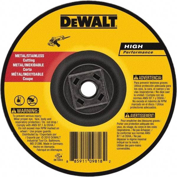 DeWALT - 60 Grit, 4-1/2" Wheel Diam, Type 27 Depressed Center Wheel - Aluminum Oxide, Resinoid Bond, 13,300 Max RPM - Industrial Tool & Supply
