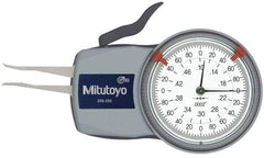 Mitutoyo - 0.1 to 1/2" Inside Dial Caliper Gage - 0.0002" Graduation, 0.0008" Accuracy, 0.47" Leg Length, 0.027" Deep x 0.023" Wide Groove, Chisel Contact Points - Industrial Tool & Supply