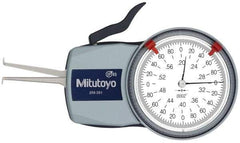 Mitutoyo - 0.2 to 0.6" Inside Dial Caliper Gage - 0.0002" Graduation, 0.0008" Accuracy, 1.37" Leg Length, 0.09" Deep x 0.032" Wide Groove, Ball Contact Points - Industrial Tool & Supply