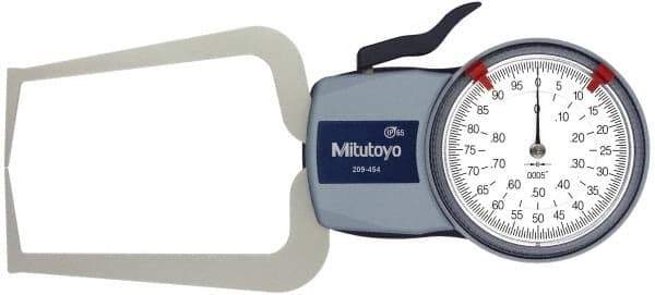 Mitutoyo - 0.8 Inch Max Measurement, 0.0005 Inch Graduation, Outside Dial Caliper Gage - 3.2 Inch Leg Length, 0.0015 Inch Accuracy - Industrial Tool & Supply