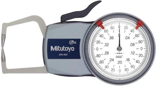 Mitutoyo - 0.4 Inch Max Measurement, 0.0002 Inch Graduation, Outside Dial Caliper Gage - 1.37 Inch Leg Length, 0.0008 Inch Accuracy - Industrial Tool & Supply
