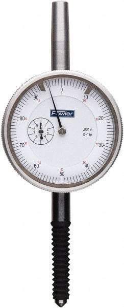 Fowler - 1" Range, 0-100 Dial Reading, 0.001" Graduation Dial Drop Indicator - 2-1/4" Dial, 0.1" Range per Revolution, 0.001" Accuracy, Revolution Counter - Industrial Tool & Supply