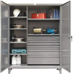 Strong Hold - 6 Shelf 7 Bin Locking Storage Cabinet - Steel, 60" Wide x 24" Deep x 78" High, Dark Gray - Industrial Tool & Supply