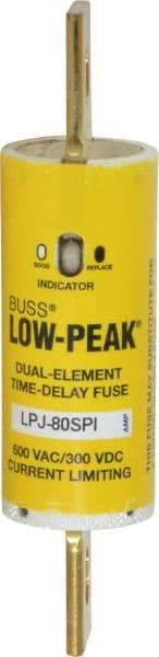 Cooper Bussmann - 300 VDC, 600 VAC, 80 Amp, Time Delay General Purpose Fuse - Bolt-on Mount, 4-5/8" OAL, 100 at DC, 300 at AC (RMS) kA Rating, 1-1/8" Diam - Industrial Tool & Supply