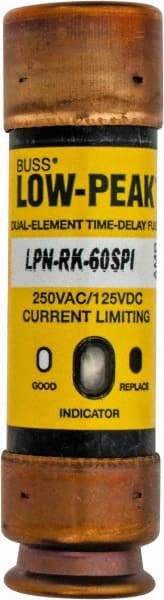Cooper Bussmann - 125 VDC, 250 VAC, 60 Amp, Time Delay General Purpose Fuse - Fuse Holder Mount, 76.2mm OAL, 100 at DC, 300 at AC (RMS) kA Rating, 13/16" Diam - Industrial Tool & Supply