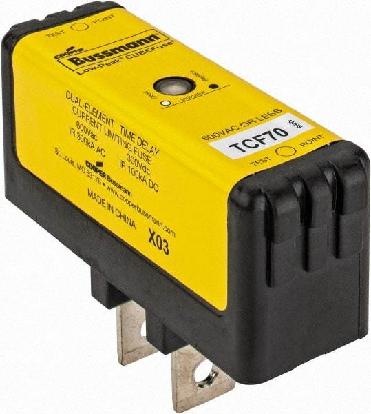 Cooper Bussmann - 300 VDC, 600 VAC, 70 Amp, Time Delay General Purpose Fuse - Plug-in Mount, 76.45mm OAL, 100 at DC, 200 (CSA RMS), 300 (UL RMS) kA Rating - Industrial Tool & Supply