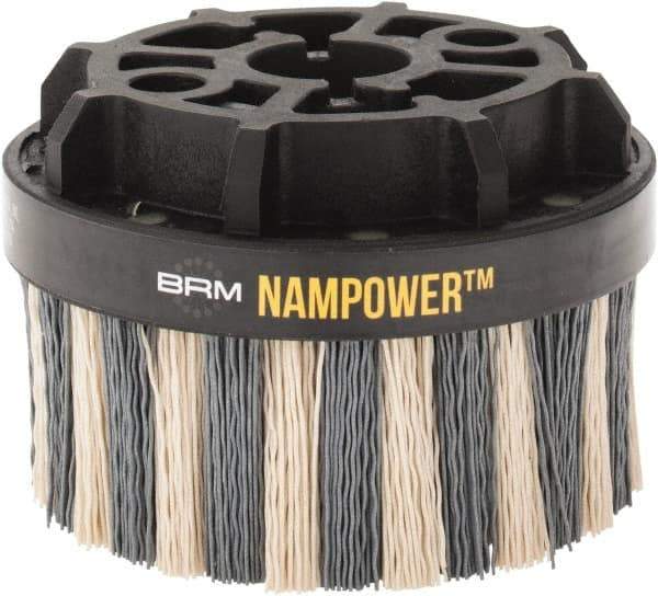 Brush Research Mfg. - 4" 320 Grit Ceramic/Silicon Carbide Tapered Disc Brush - Fine Grade, CNC Adapter Connector, 0.71" Trim Length, 7/8" Arbor Hole - Industrial Tool & Supply