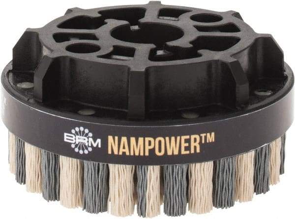 Brush Research Mfg. - 4" 320 Grit Ceramic/Silicon Carbide Tapered Disc Brush - Fine Grade, CNC Adapter Connector, 0.71" Trim Length, 7/8" Arbor Hole - Industrial Tool & Supply