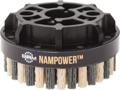 Brush Research Mfg. - 4" 180 Grit Ceramic/Silicon Carbide Tapered Disc Brush - Medium Fine Grade, CNC Adapter Connector, 0.71" Trim Length, 7/8" Arbor Hole - Industrial Tool & Supply