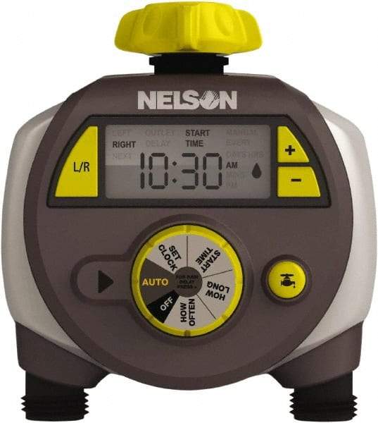Nelson - Electronic Lawn Sprinkler Timer - 2 Watering Modes, 2 Outlets, 3/4-18 National Hose Thread - Industrial Tool & Supply