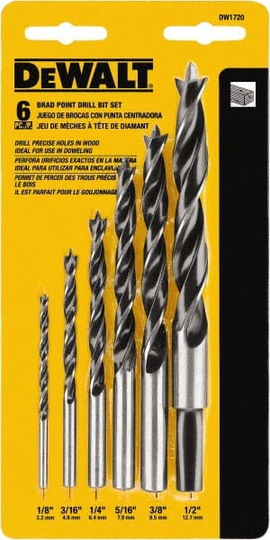 DeWALT - 1/8 to 1/2", 118° Point, Bright Finish, High Speed Steel Brad Point - Industrial Tool & Supply