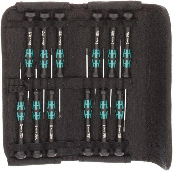 Wera - 12 Piece Hex, Phillips, Slotted & Torx Screwdriver Set - Blade Sizes: Width mm 1.5, 2, 3 & 1.8, Bit Sizes: Torx T-5 & T-6 - Industrial Tool & Supply